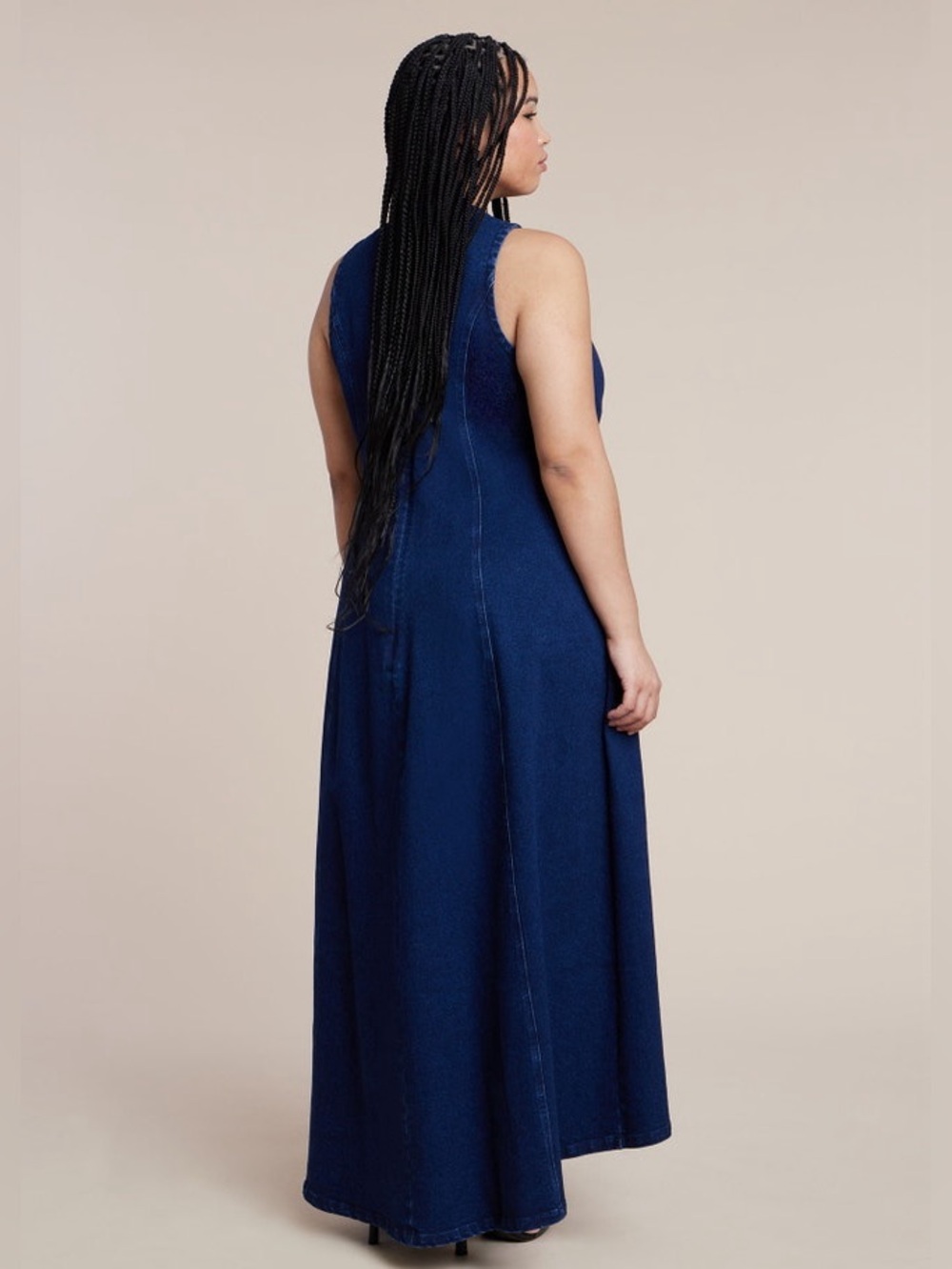 Eloquii | Floral denim jean maxi dress Women’s size 18 high low hemline stretch - Picture 2 of 9